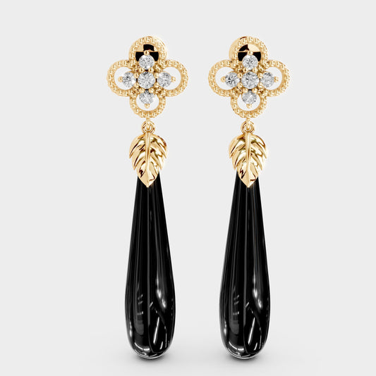 Black Onyx Earrings in 18K Gold – Rimsha Design (Sulemani Stone)