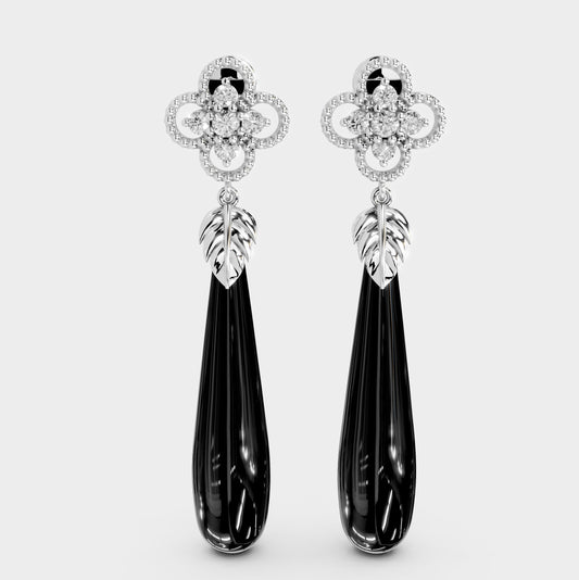 Black Onyx Earrings in 18K Gold – Rimsha Design (Sulemani Stone)