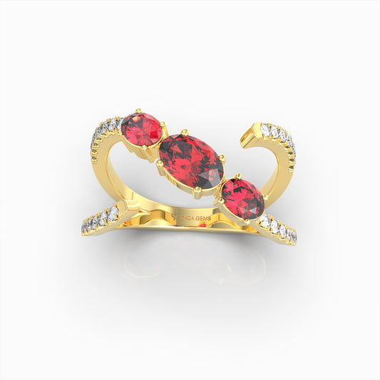 Marnie - Oval Ruby & Moissanite Open Wrap Ring in 18K Solid Gold