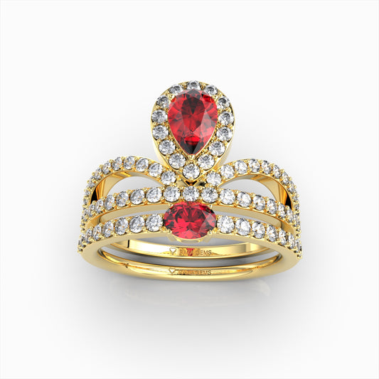 Hattie - Double Focus Pear Ruby Statement Ring in 18K Gold