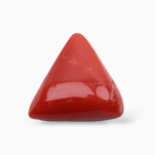 Original Red Coral Stone For Sale 3.46 Carats Triangle Shape Size 10.6mm