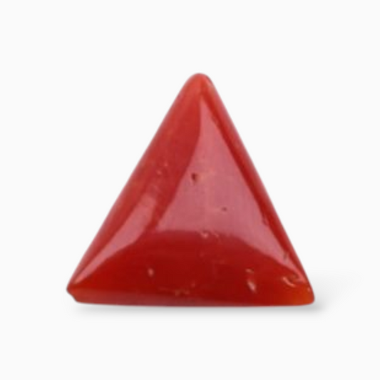 Real Coral Moonga Stone For Sale 3.40 Carats Triangle Shape Size 11.1mm