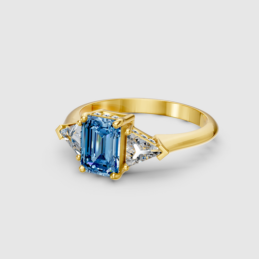 Ava - 18K Solid Gold Emerald-Cut Natural Sky Blue Topaz Ring with Moissanites | Yellow, White & Rose Gold