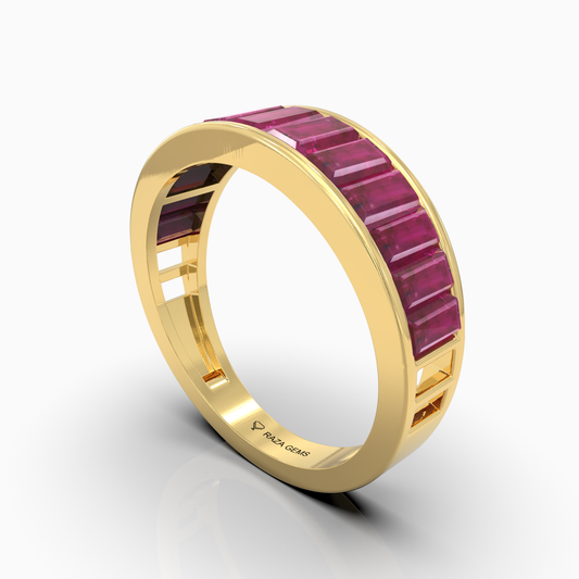 Adriana - 18K Gold Natural Ruby Baguette Eternity Band | Handcrafted Channel Set Ruby Ring