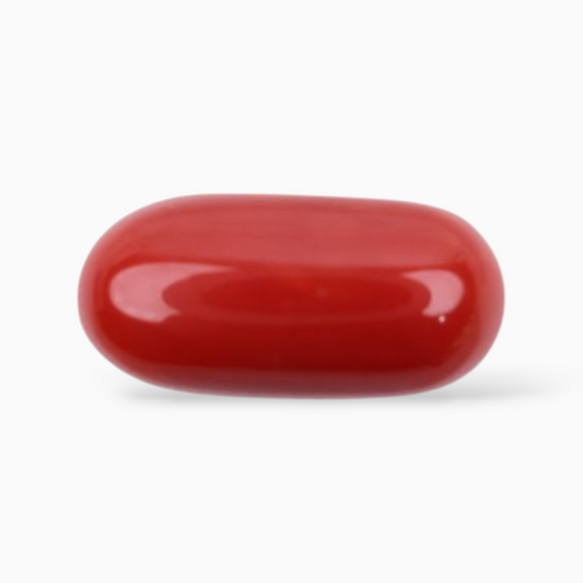 Original Red Coral Mooga Stone 4.38 Carats In Oval Cabochon Shape 13.2x6.4mm Size
