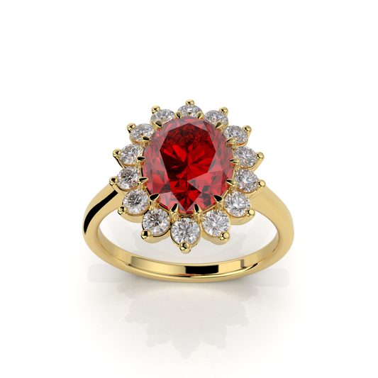 Evie - Vintage-Inspired Ruby and Moissanite Cluster Ring in 18K Gold" (Romantic & Emotional)