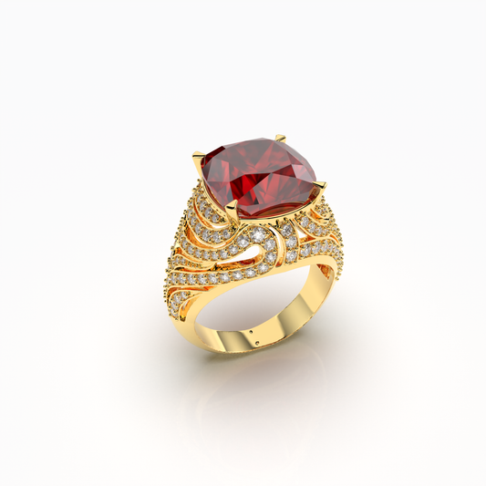 Maeve - 18K Gold Regal Ruby & Moissanite Statement Ring | Available in Yellow, White & Rose Gold
