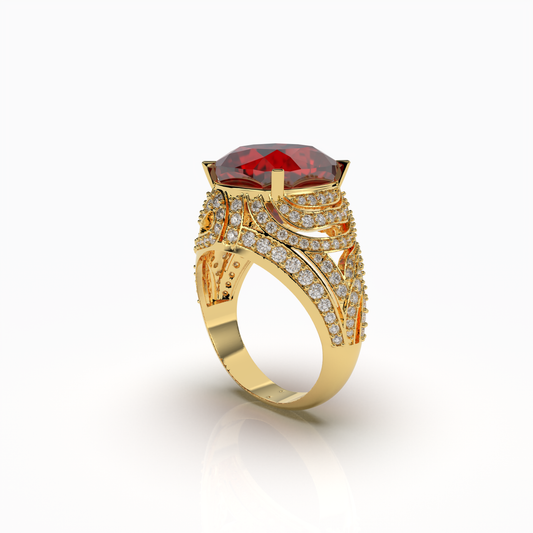 Maeve - 18K Gold Regal Ruby & Moissanite Statement Ring | Available in Yellow, White & Rose Gold