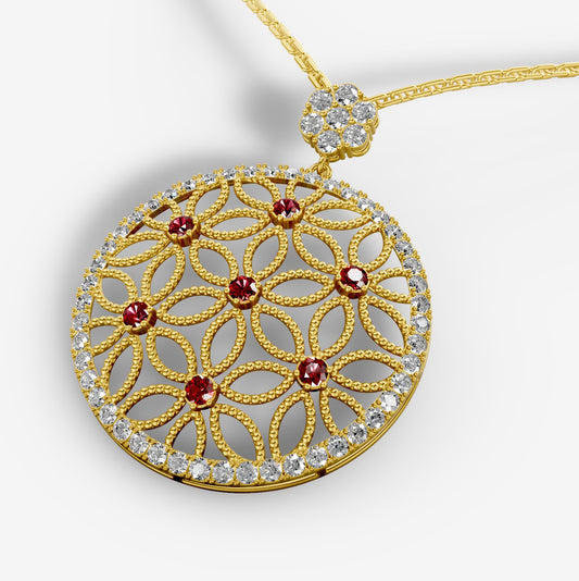 Natural Diamond and Ruby Cocktail Pendant – 18K Gold | 6.5 Grams