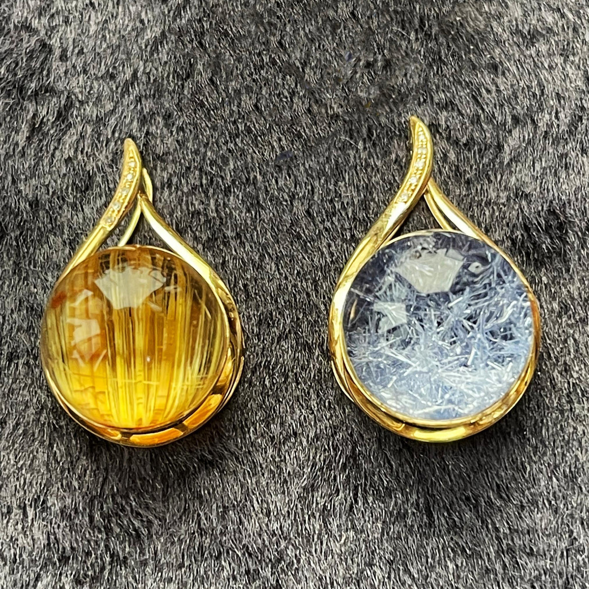 Pendants Pair 18KYellow Gold and White And Golden Stone Pendants (PEN0164)