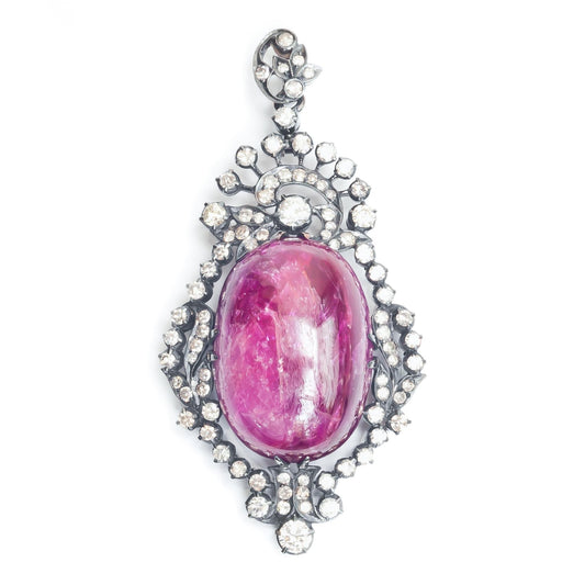 Beautiful Pink Stone Pure Silver 925 Oval Shape Pendant (PEN0171)