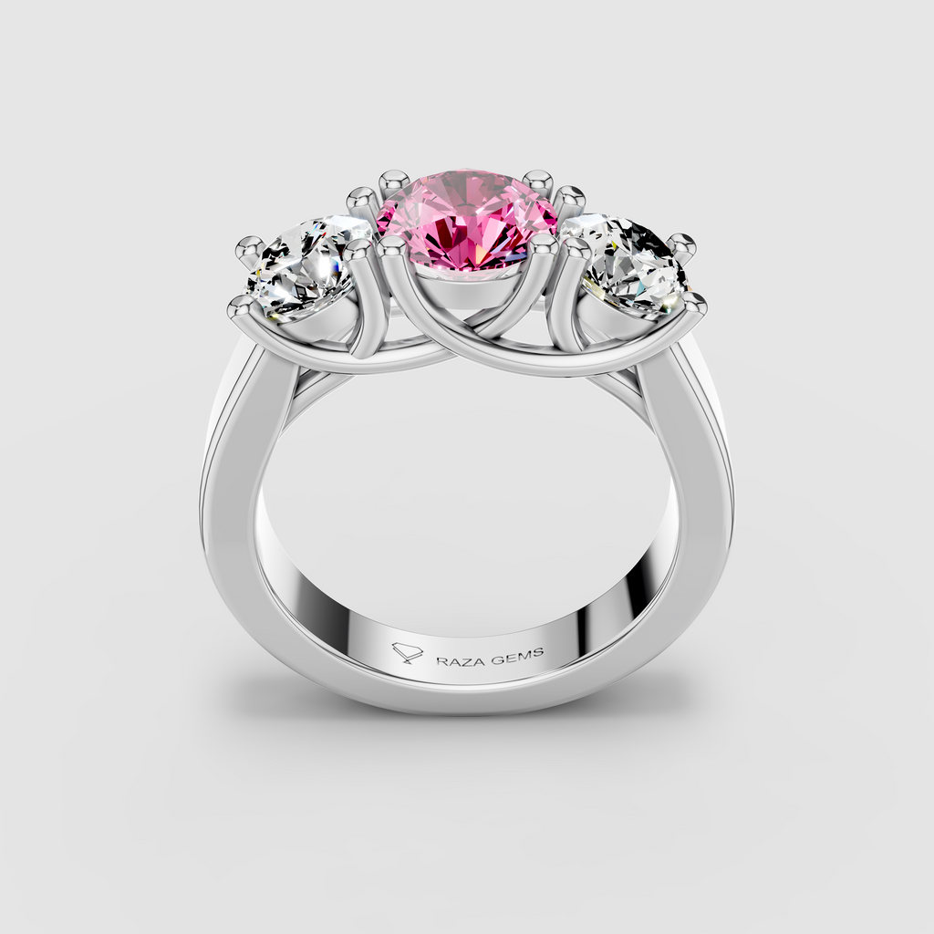 Florence - Solid 18K Gold Pink Sapphire with Brilliant Moissanite Side Stones