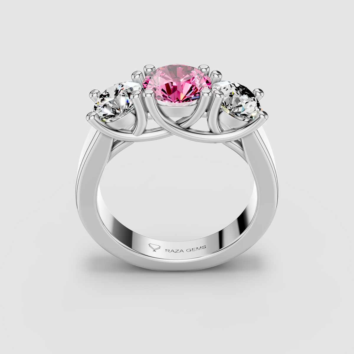 Florence - Solid 18K Gold Pink Sapphire with Brilliant Moissanite Side Stones