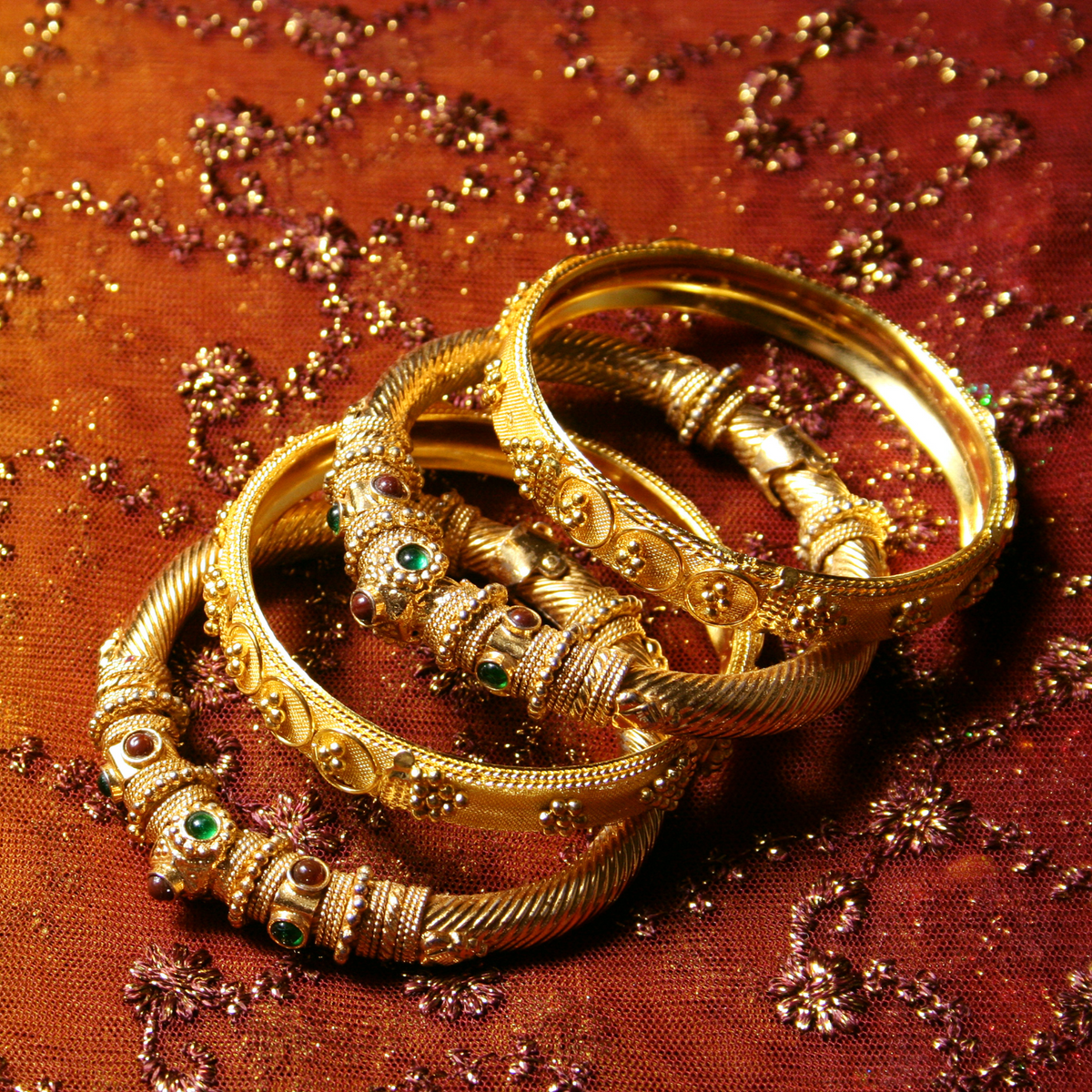 Multi Colors Natural Stones with 18K Gold Set of 4 Bangles for Women (EAR10003)