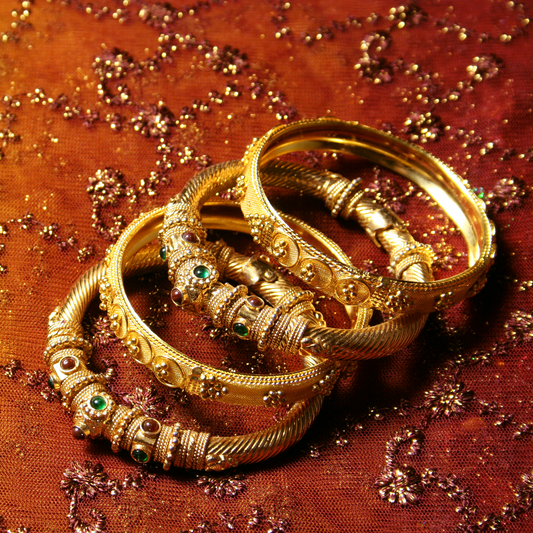 Multi Colors Natural Stones with 18K Gold Set of 4 Bangles for Women (EAR10003)