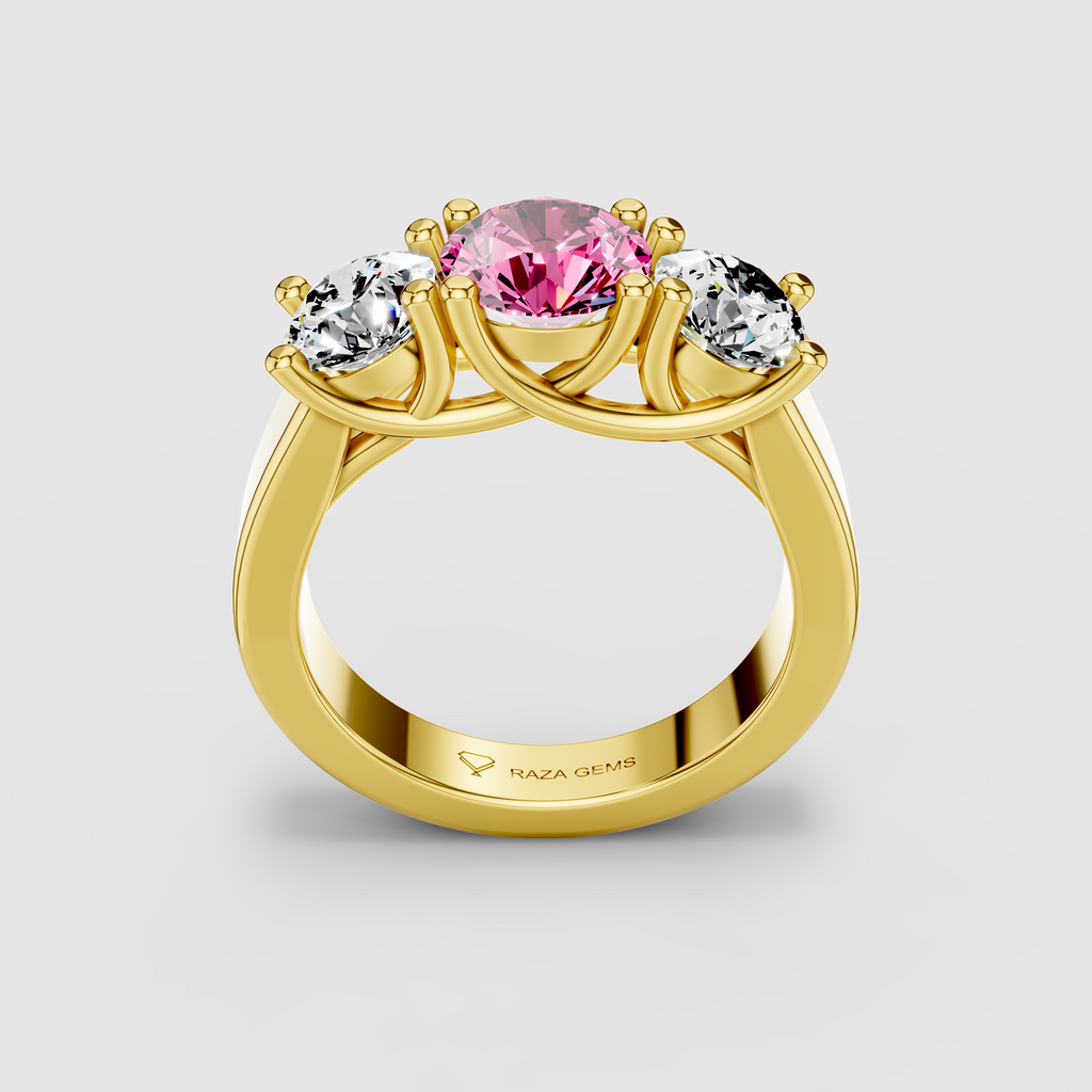 Florence - Solid 18K Gold Pink Sapphire with Brilliant Moissanite Side Stones