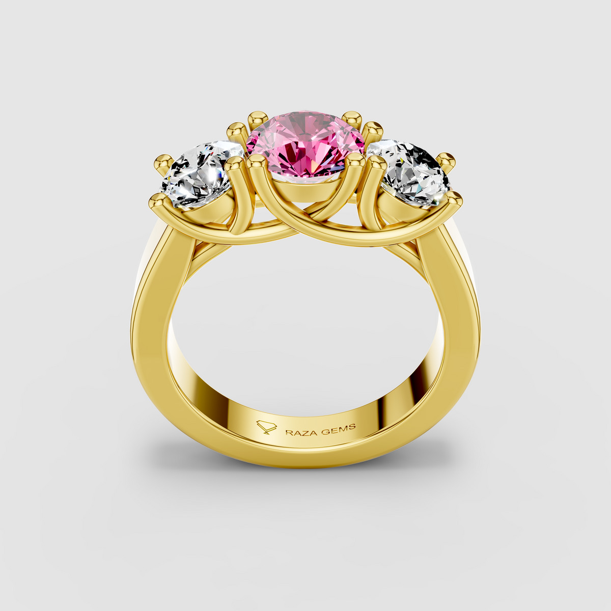 Florence - Solid 18K Gold Pink Sapphire with Brilliant Moissanite Side Stones