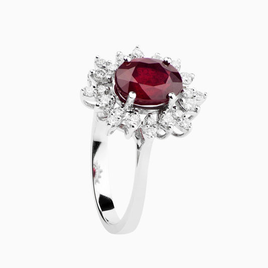 Red Stone Silver Ring with Natural Moissanite or Zircon (RING0018)