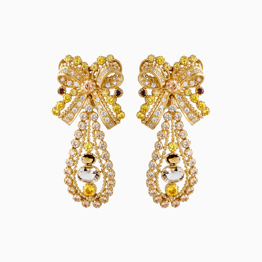 Yellow Sapphire & Moissanite In 18K Yellow Gold Earrings for Women (EAR0320)
