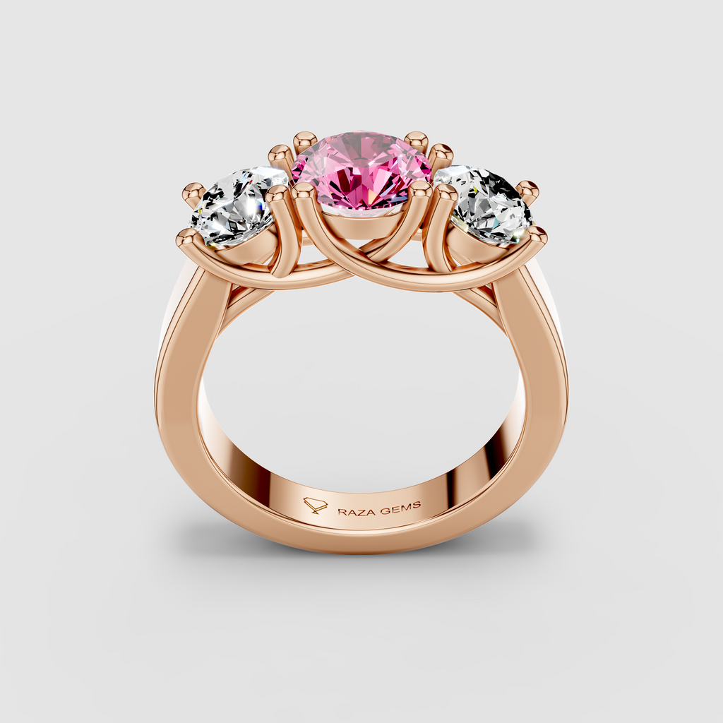 Florence - Solid 18K Gold Pink Sapphire with Brilliant Moissanite Side Stones