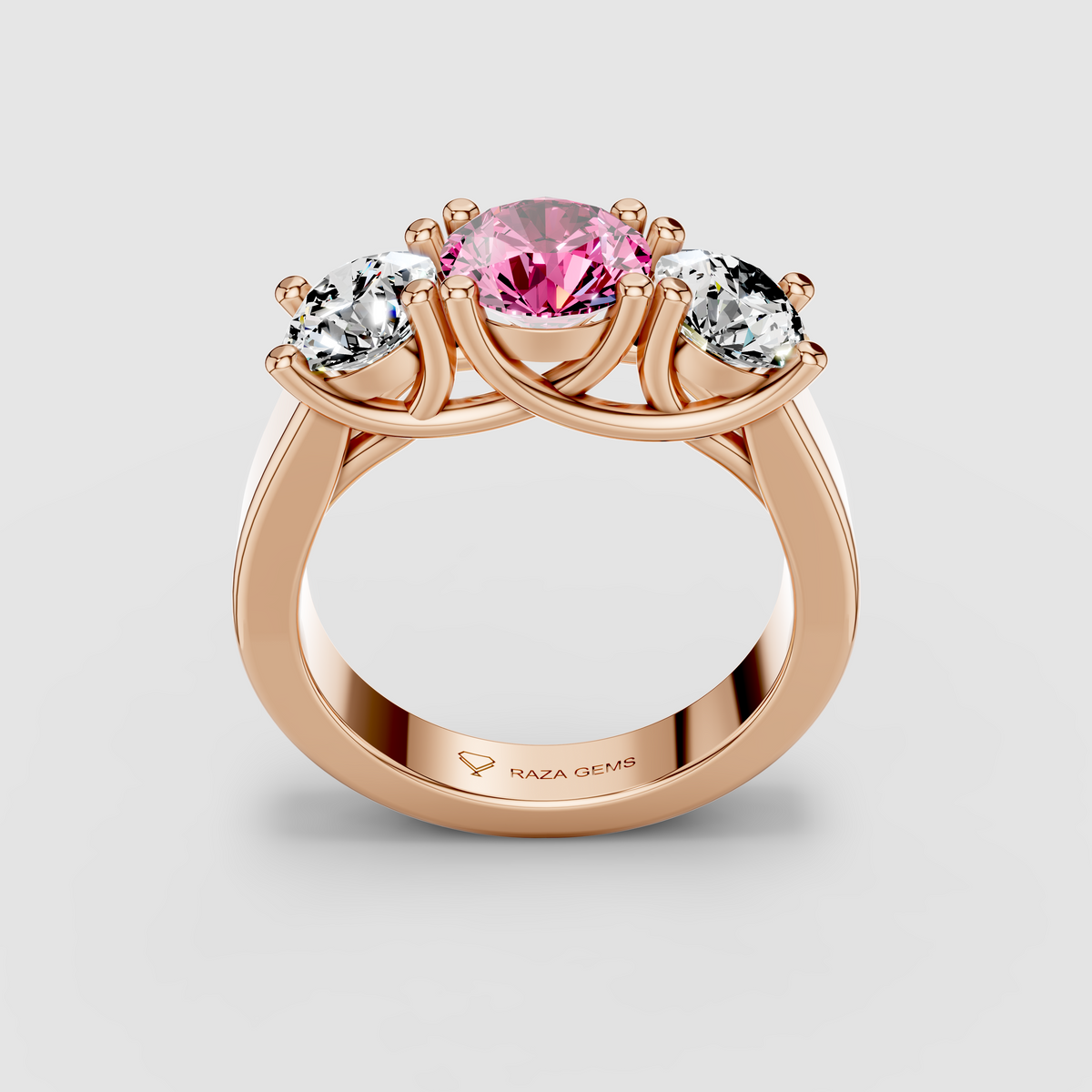 Florence - Solid 18K Gold Pink Sapphire with Brilliant Moissanite Side Stones