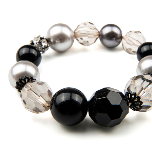 Black White and Silver Beads Bracelet for Women (BRA0184)
