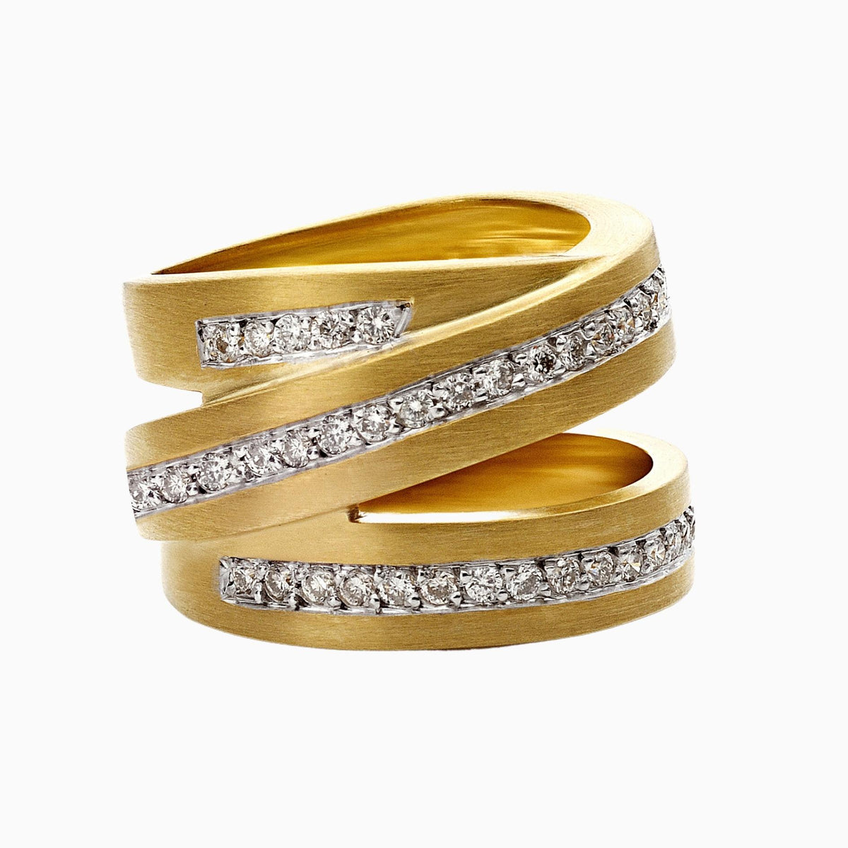 Snake Shape 18K Yellow Gold Ring with Moissanite Stone Round Handcrafted Circled