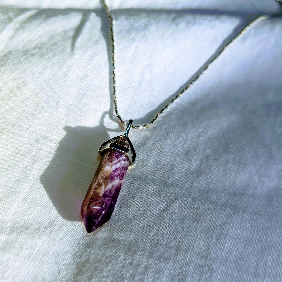(PEN0082) Pink/Purple Stone Silver (Quality 925) Pendant Fancy Cut