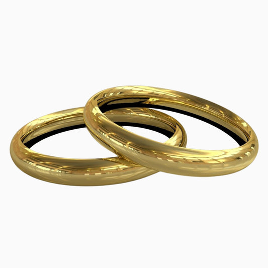Plain Design Couple 18K Yellow Gold Rings Round Handcrafted Circled (RING0024)