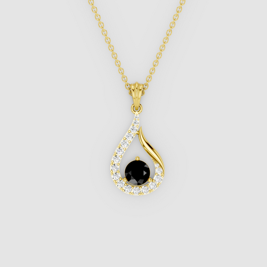 Mabel – Round Black Spinel & Moissanite Pavé Teardrop Pendant in 18KT Gold