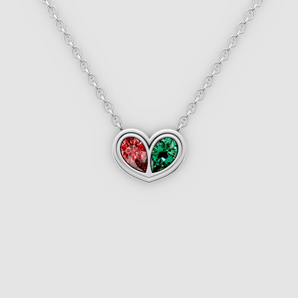 Amora – Pear Emerald & Ruby Bezel-Set Heart Pendant in 18KT Gold