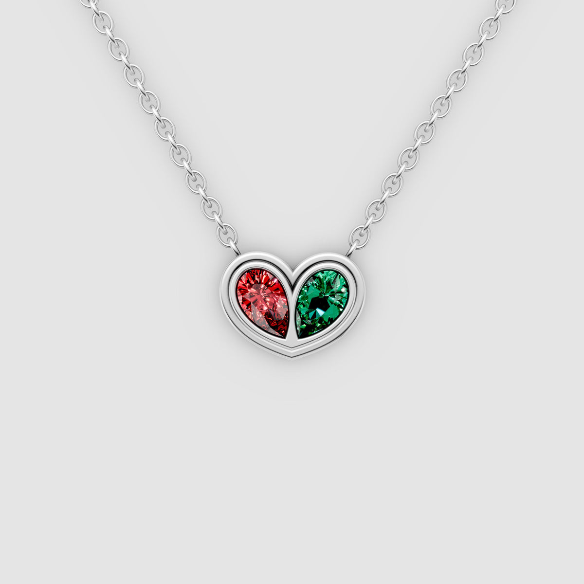 Amora – Pear Emerald & Ruby Bezel-Set Heart Pendant in 18KT Gold
