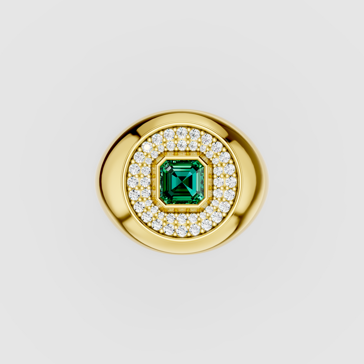 Sophia - 18K Gold Emerald & Circular Moissanite Halo Dome Rin