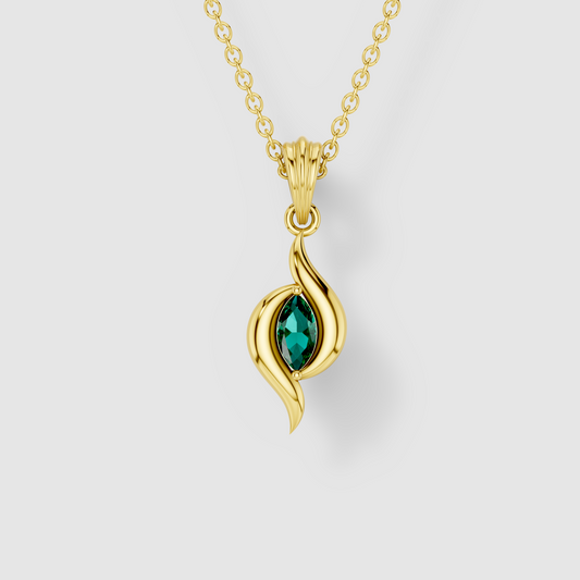 Emma - 18K Gold Marquise Emerald Sculptural Swirl Pendant (Pendant Only)"