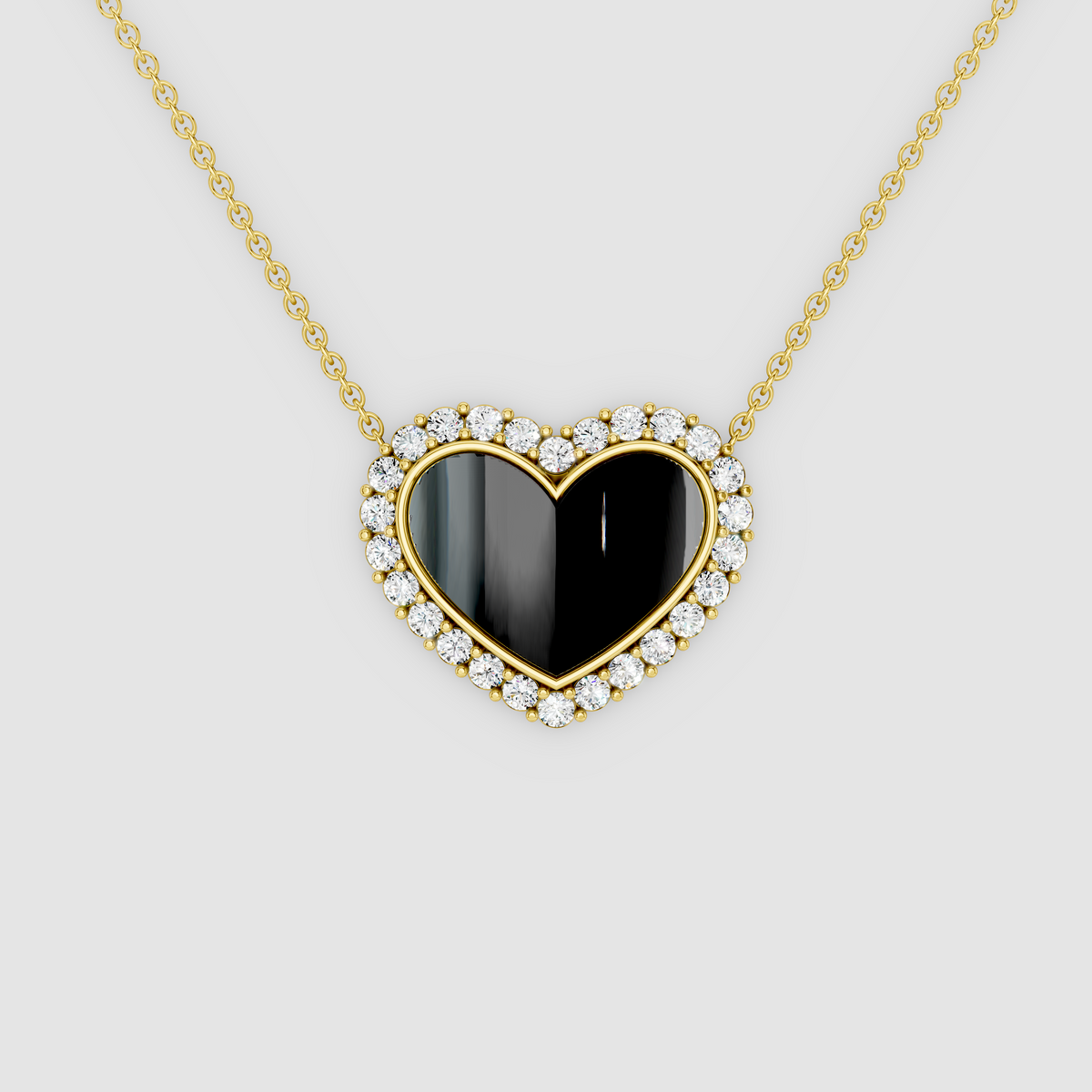 Sarah - 18K Gold Black Onyx Heart Pendant with Moissanite Halo (Pendant Only)"