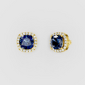 Michelle - 18K Gold Cushion-Cut Sapphire & Moissanite Stud Earrings"