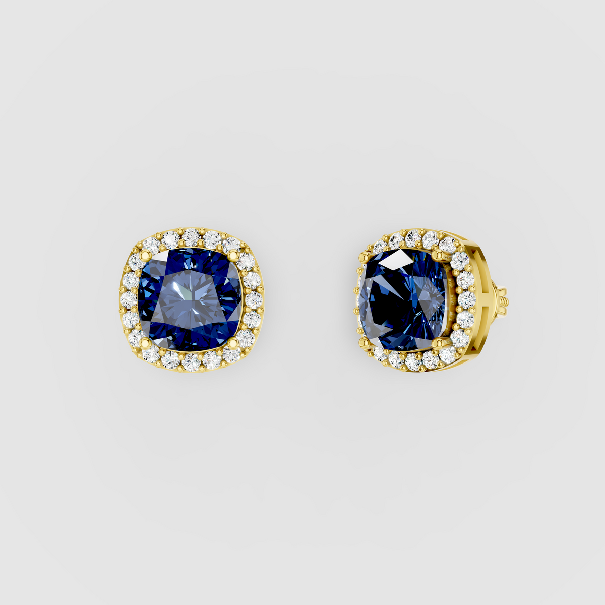 Michelle - 18K Gold Cushion-Cut Sapphire & Moissanite Stud Earrings"