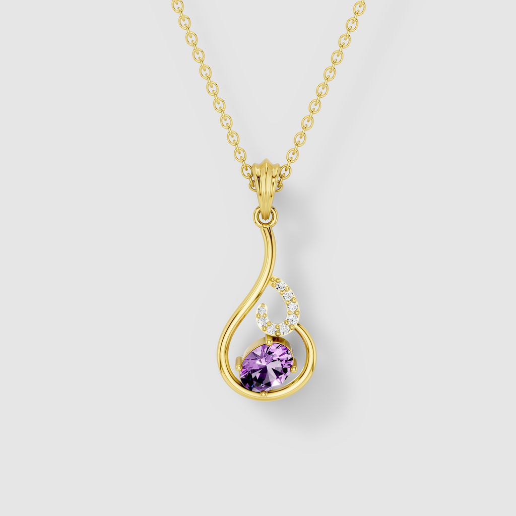 Dorothy - 18K Gold Oval Amethyst & Moissanite Teardrop Pendant (Pendant Only)"
