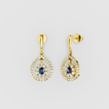 Linda - 18K Gold Pear Blue Sapphire & Double Moissanite Halo Teardrop Drop Earrings"
