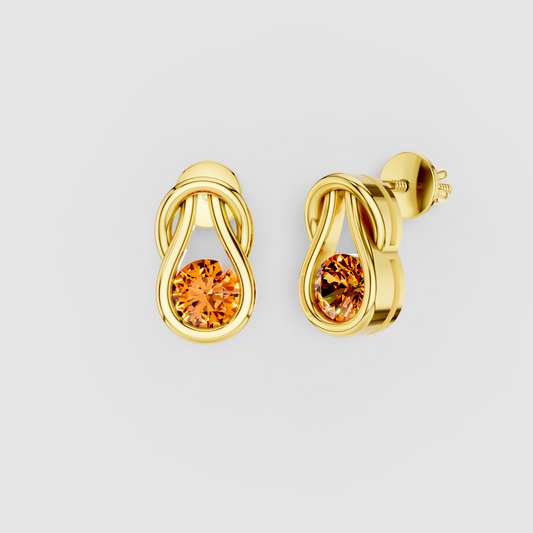 Elizabeth - Solid 18K Gold Round Citrine Swirl Statement Earrings"