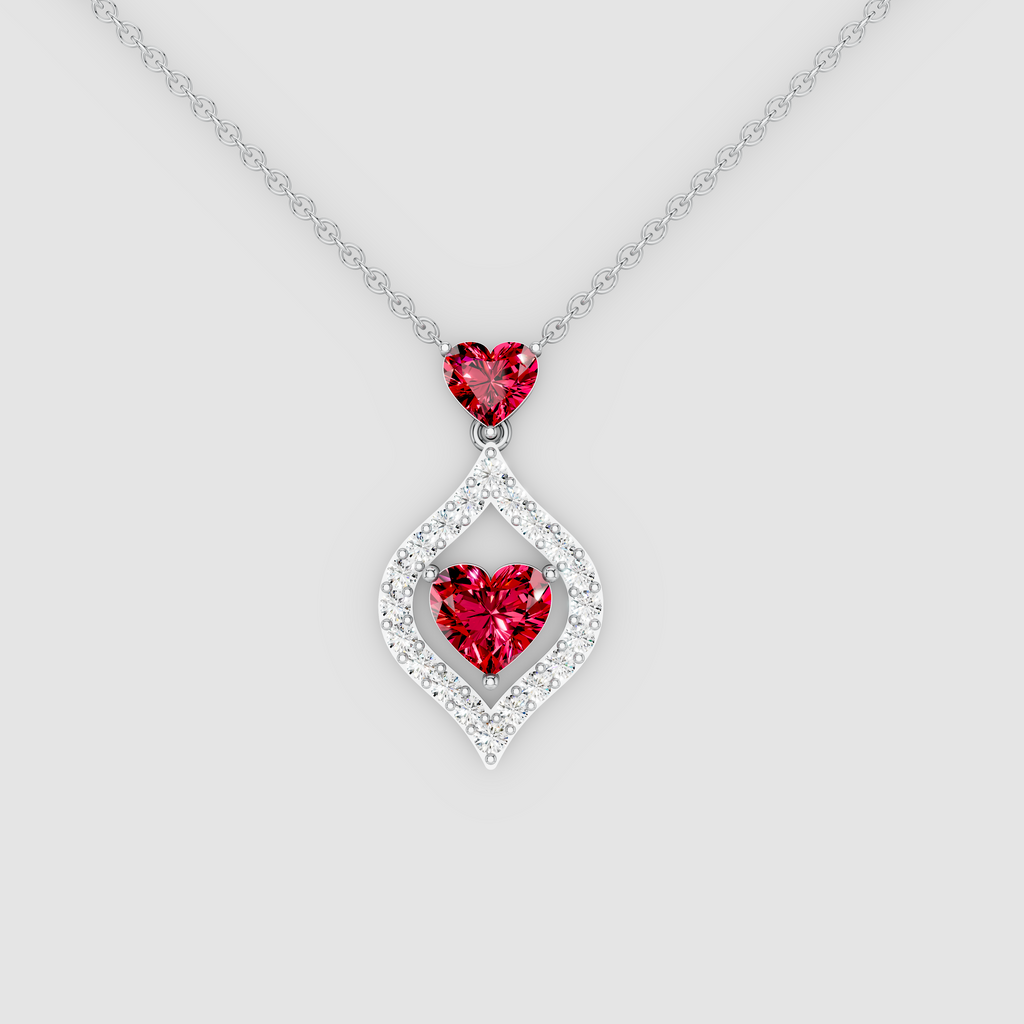 Charlotte – Heart-Cut Crimson Ruby Solitaire Pendant with Moissanite Frame in 18KT Gold