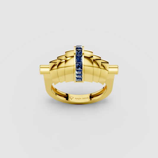 Catherine - Solid 18K Gold Fluted Band with Blue Sapphire Channel"