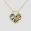Aria – Natural Rainbow Gemstone Mosaic Heart Pendant in 18KT Gold