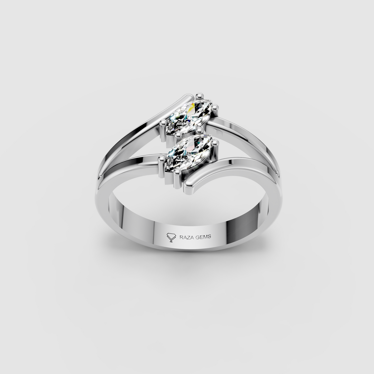 Elodie – 18K Gold Twin Marquise Cut Moissanite Split-Band Ring
