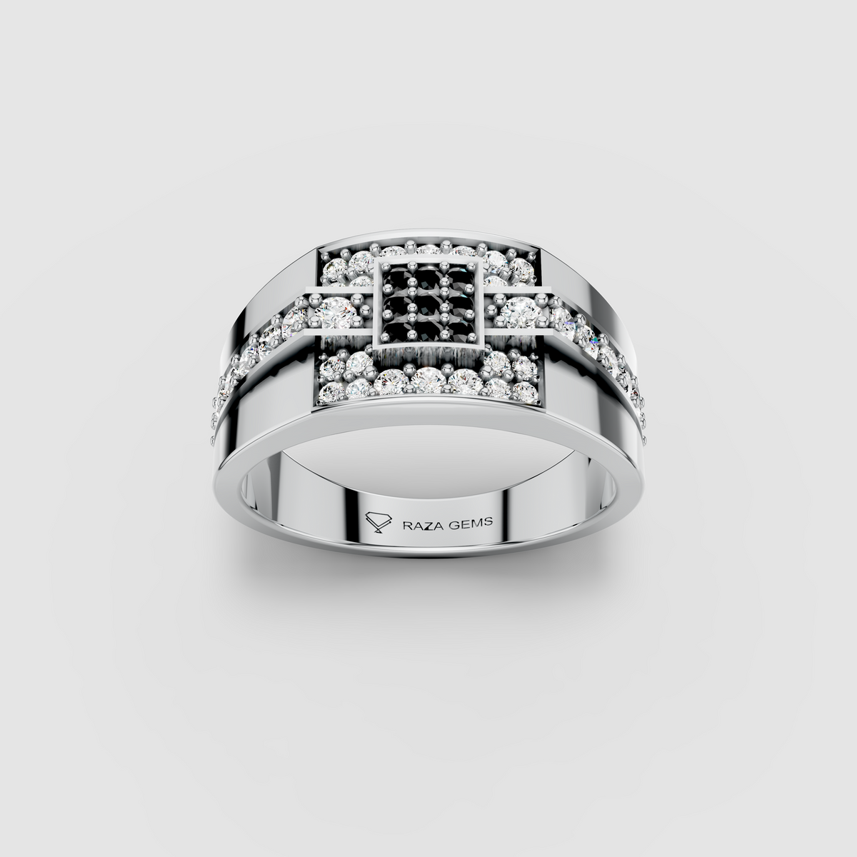 Emilia - 18K Gold Black Spinel & Moissanite Square Signet Ring