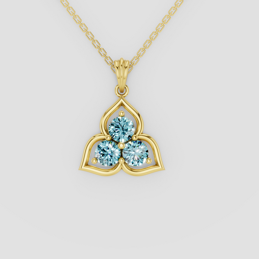 Caelia – Three-Stone Sky Blue Topaz Floral Motif Pendant in 18KT Gold