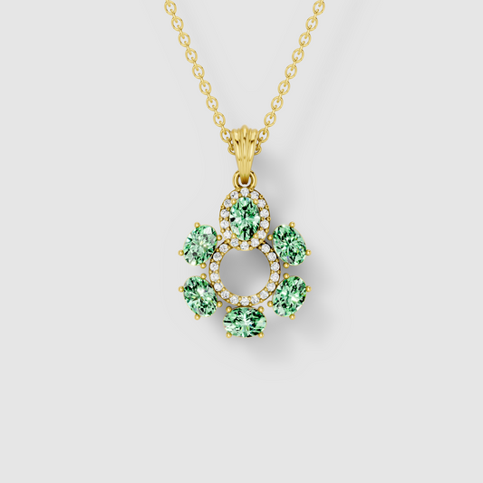 Donna - Solid 18K Gold Oval Peridot Floral Cluster & Moissanite Circle
