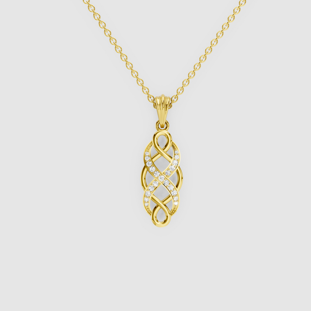 Seraphina – 18K Gold Interwoven Infinity Twist Moissanite Drop Pendant