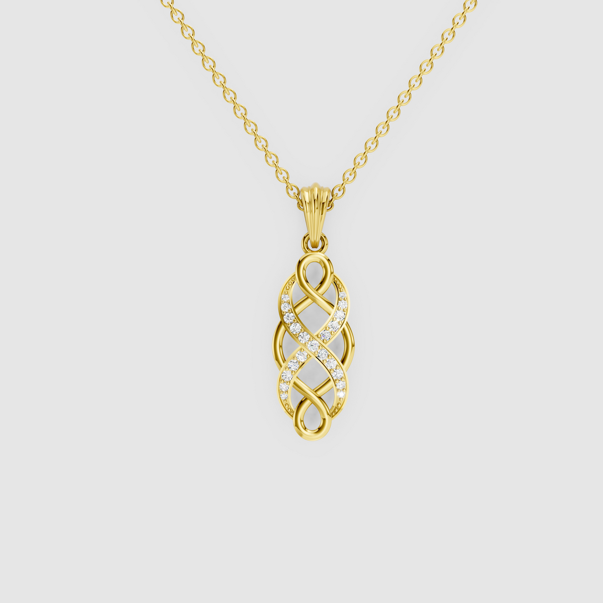 Seraphina – 18K Gold Interwoven Infinity Twist Moissanite Drop Pendant