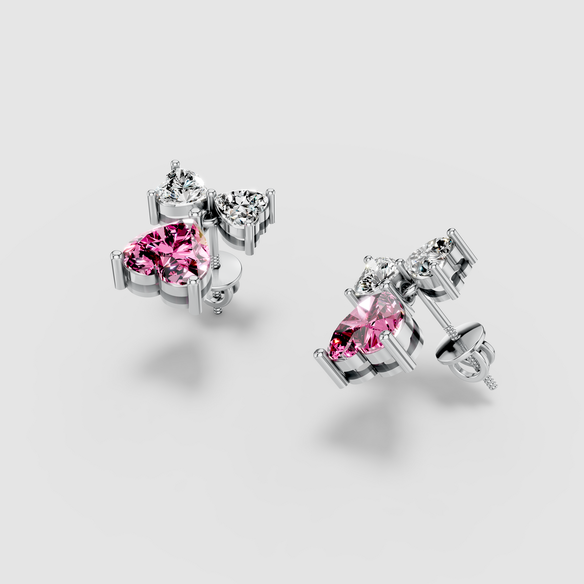 Cynthia - Solid 18K Gold Heart-Cut Pink Sapphire & Moissanite Dangle Earrings"